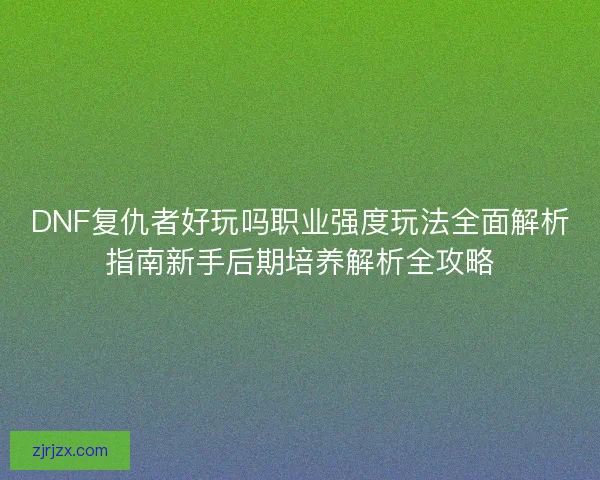 DNF复仇者好玩吗职业强度玩法全面解析指南新手后期培养解析全攻略